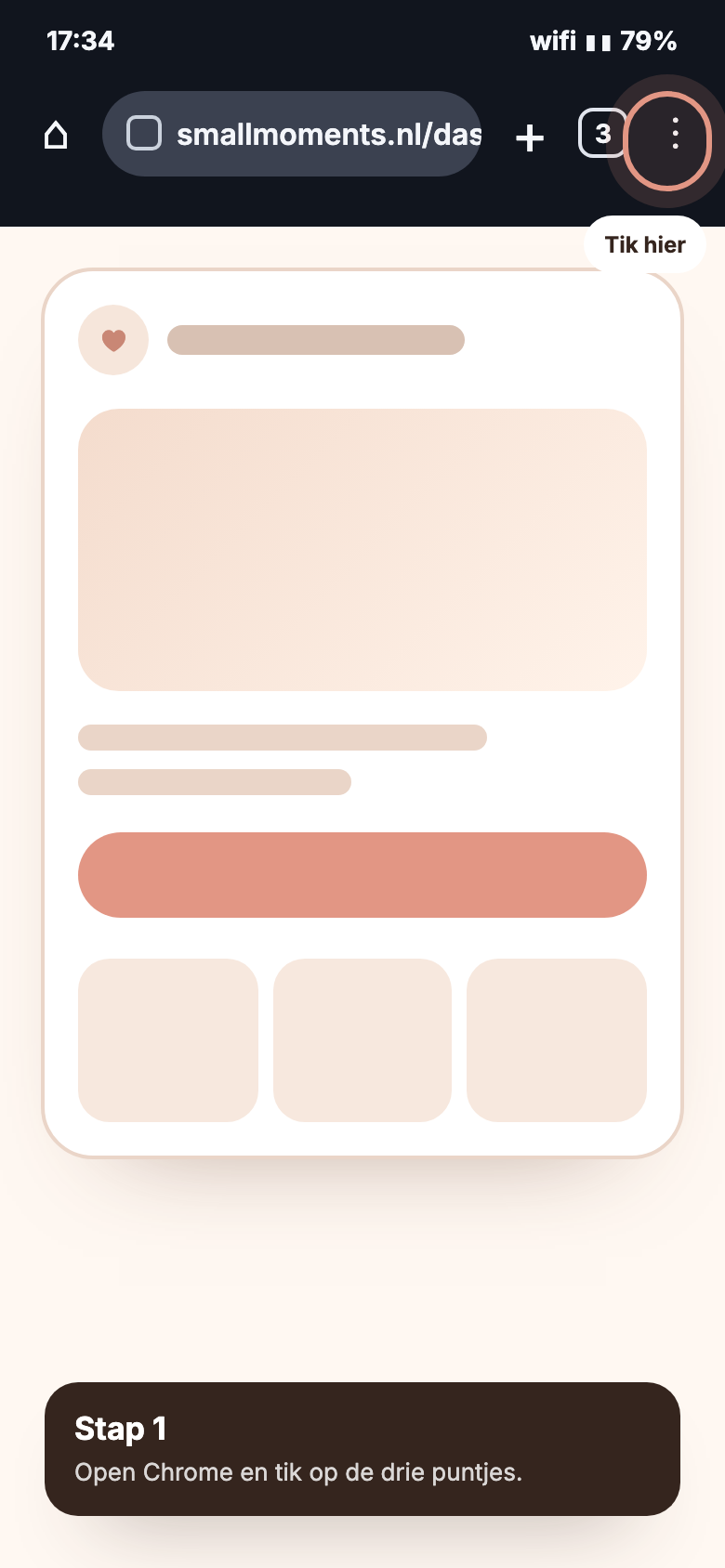 Android mockup met drie puntjes rechtsboven gemarkeerd
