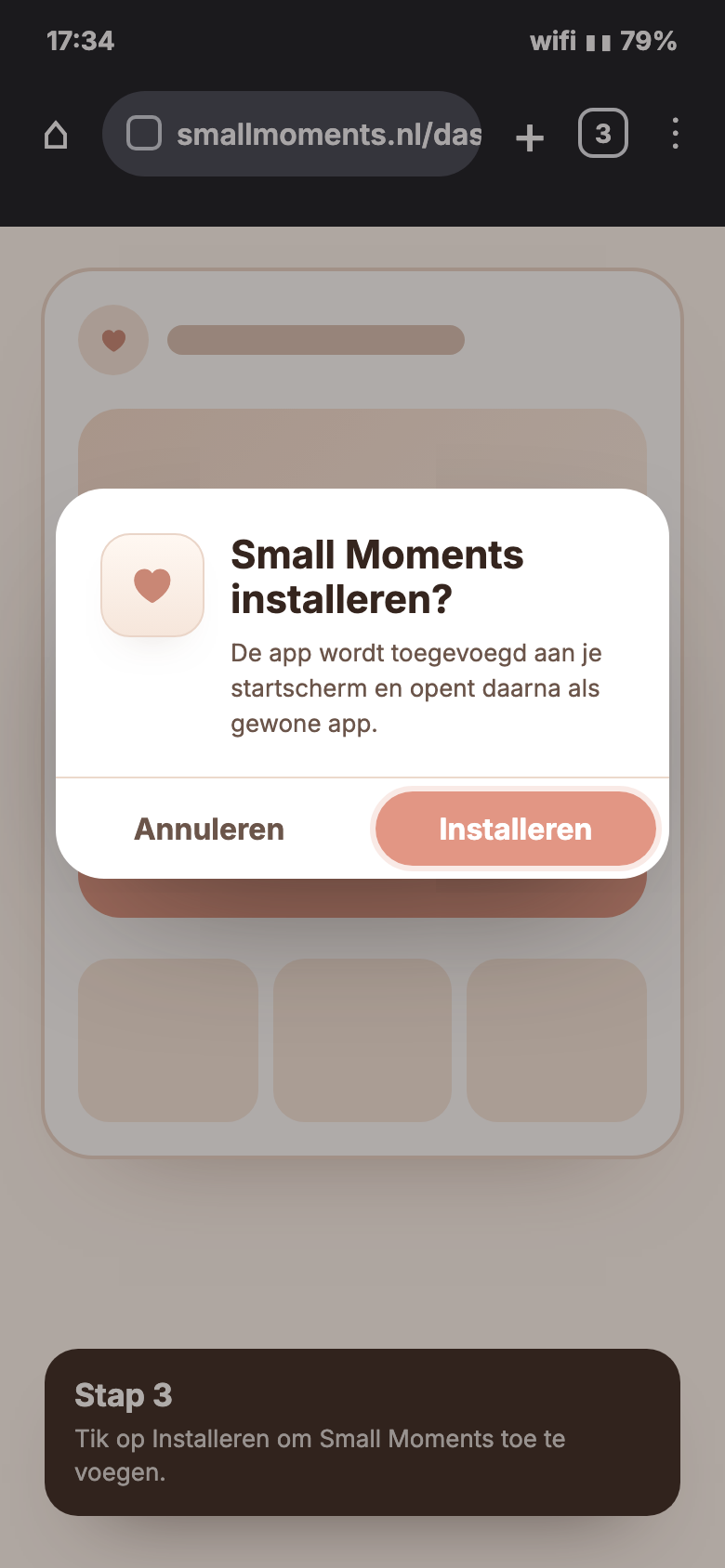 Android mockup met Installeren gemarkeerd