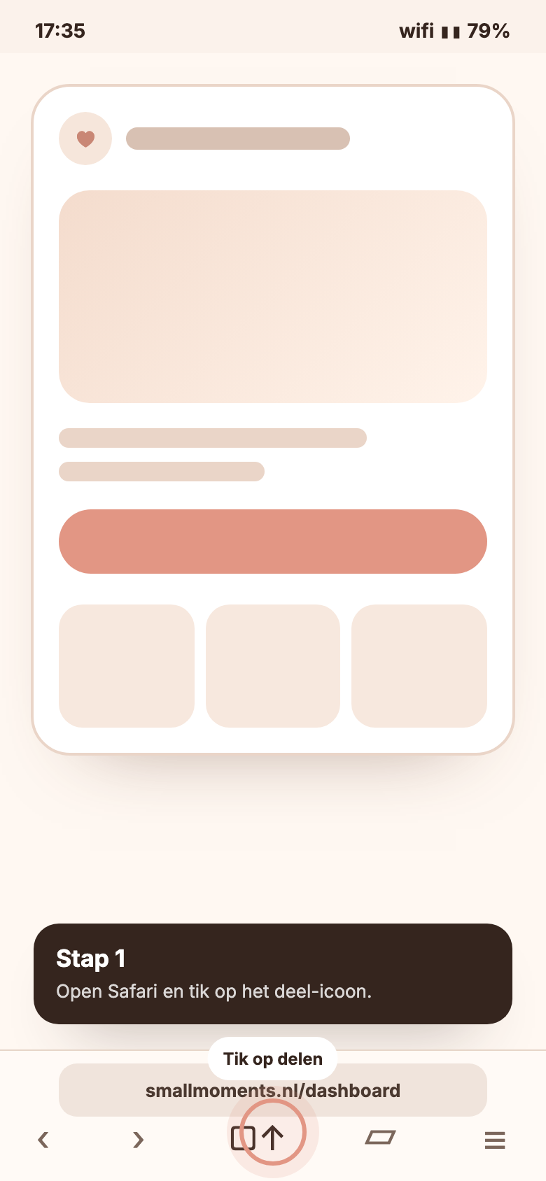 iPhone mockup met deel-icoon onderin gemarkeerd