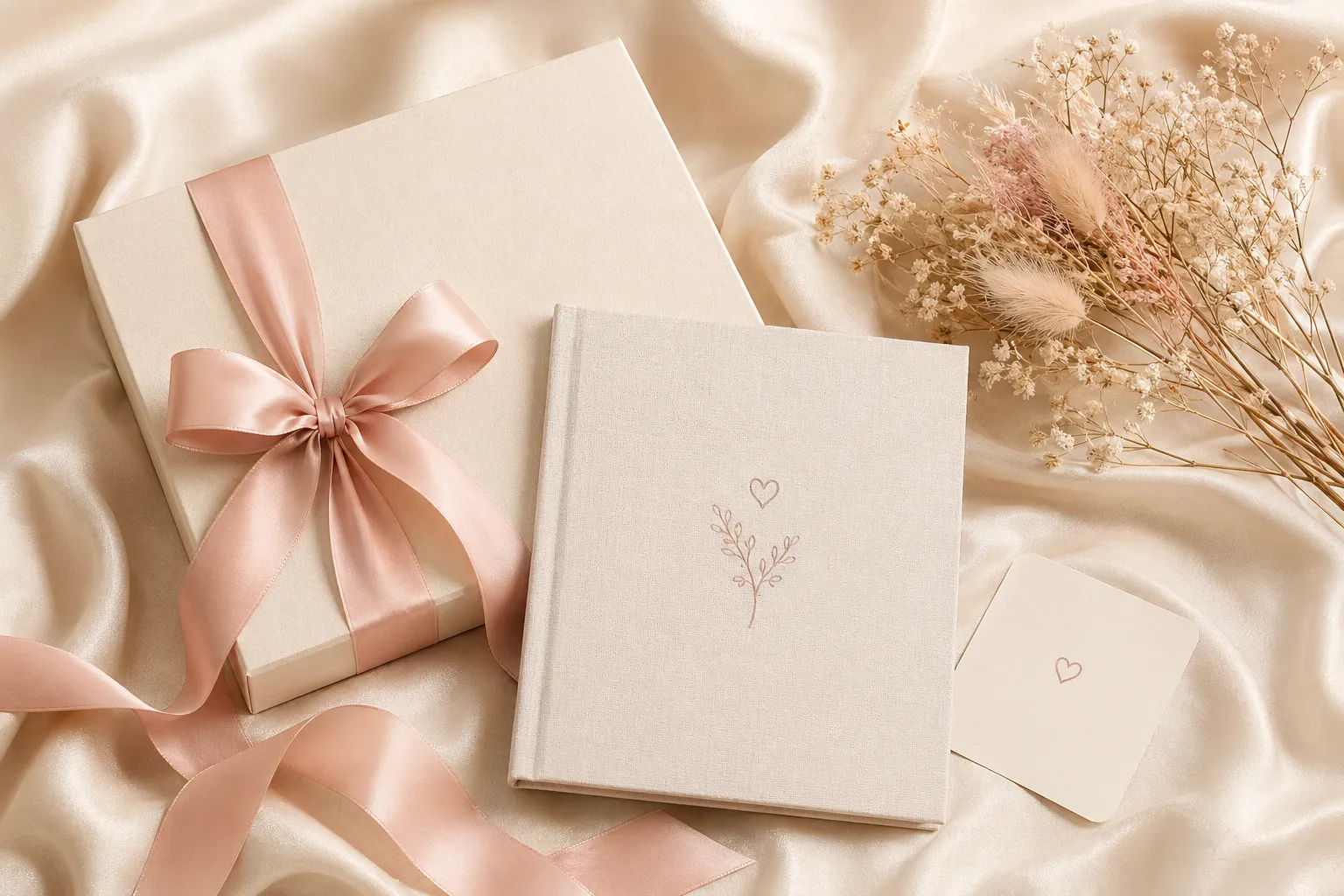 Klein cadeauverpakkingsdoosje met handgeschreven kaartje en babyspullen