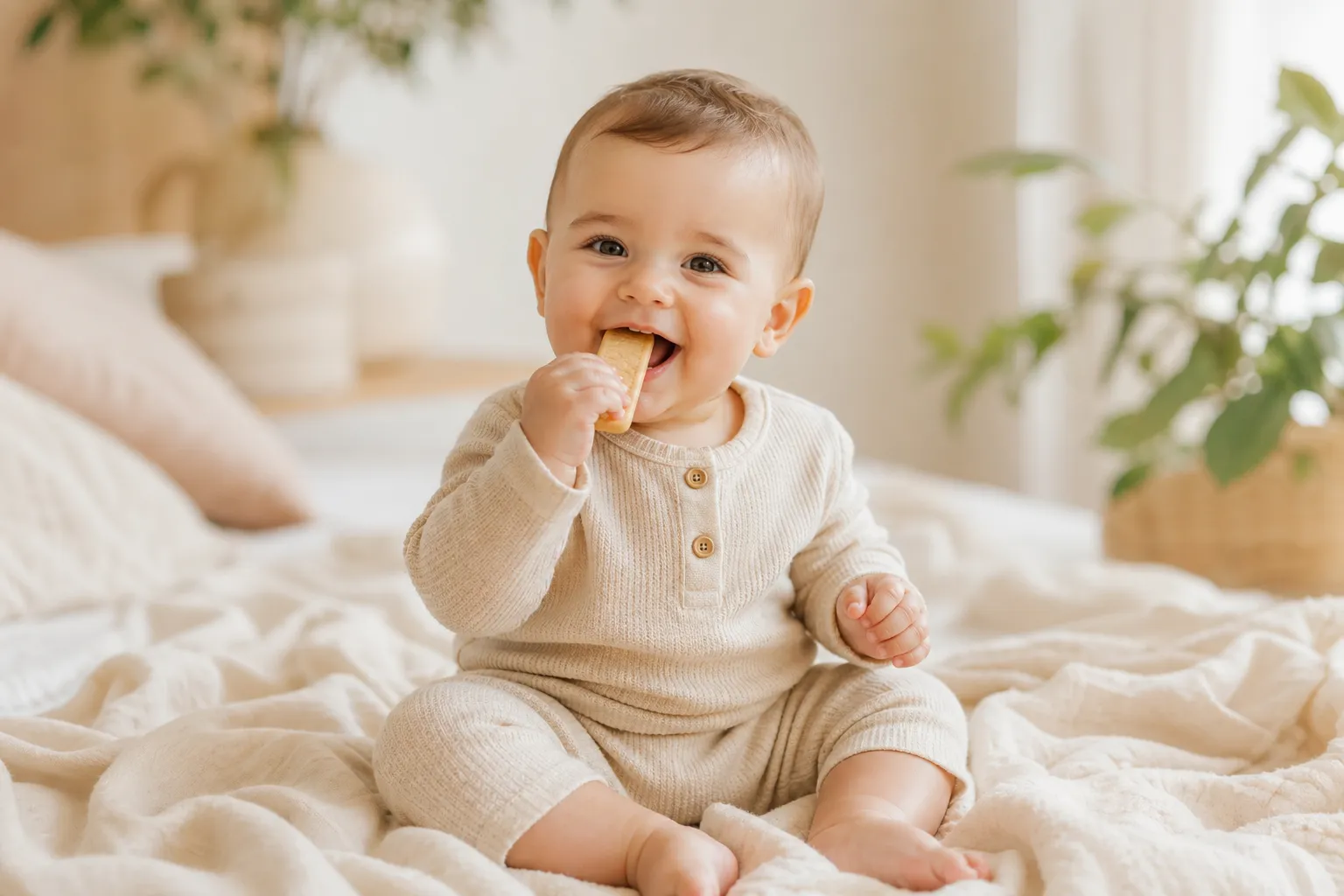Baby ligt op een mijlpaal-deken voor een maandelijkse foto
