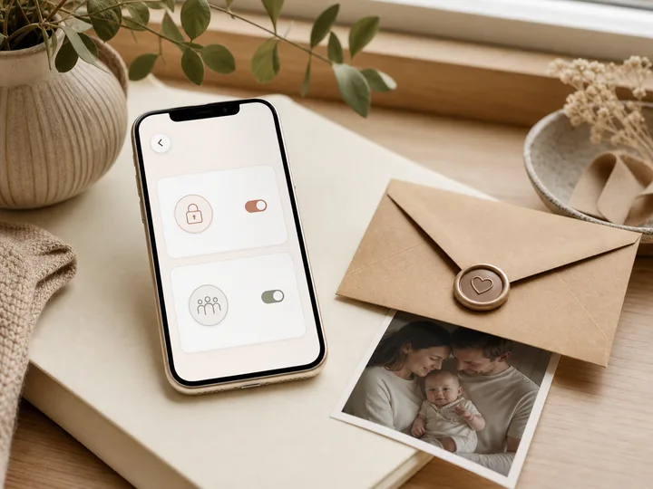 Telefoon met privacy-instellingen naast een envelop met waszegel